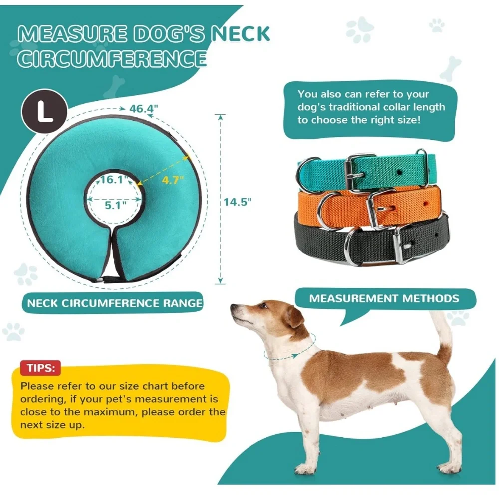 Bilibara Inflatable Dog Collar Size Large Teal Color Recovery Surgery Cone New